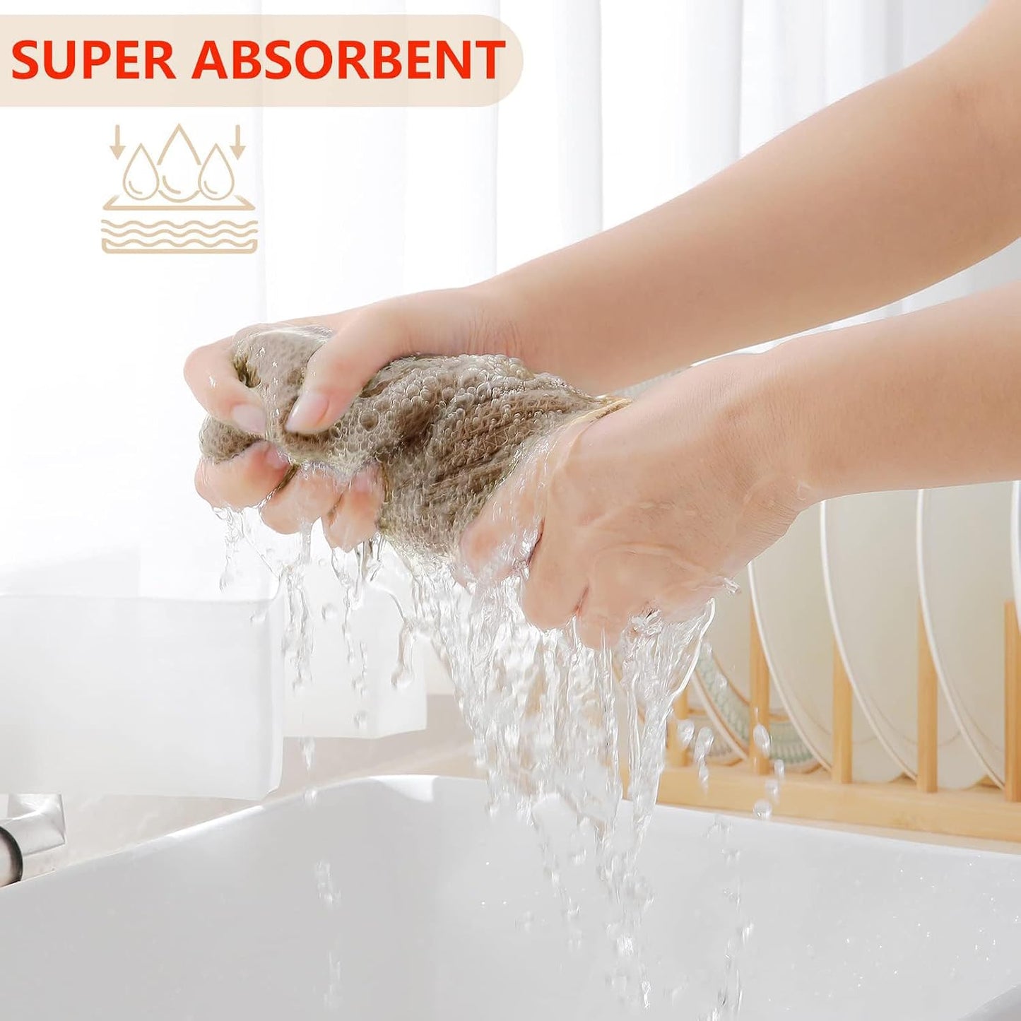 Homaxy 100% Cotton Waffle Weave Kitchen Dish Towels 8-Pack, Tan | 13 x 28 Inches, Ultra Soft Absorbent Dish Towels