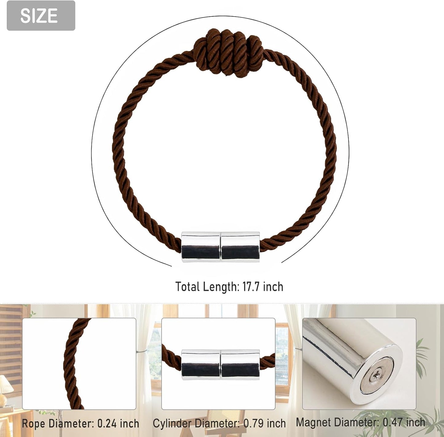 Curtain Tiebacks Magnetic Decorative Rope Tie Backs Holdbacks Contoeey | 8 Pack Coffee Modern Elegant Window Treatment