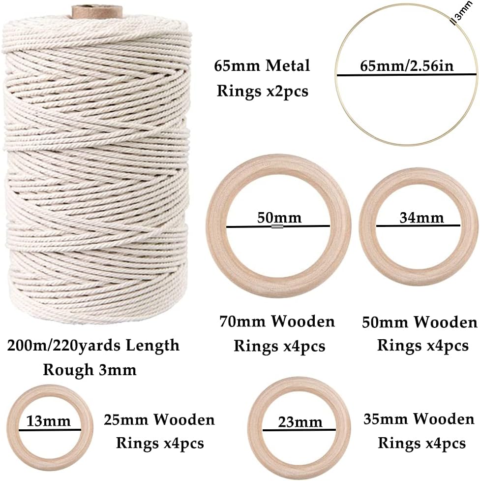 Best Macrame Supplies / 3MM x 220yards Kit / Natural / Set of 169