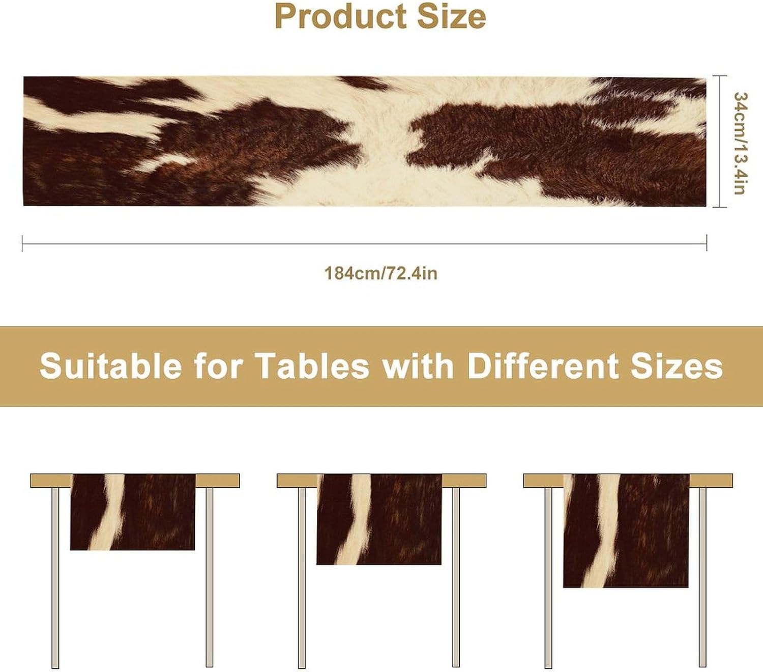 Brown Cow Print Faux Linen Rustic Table Runner, 13x90 Inch