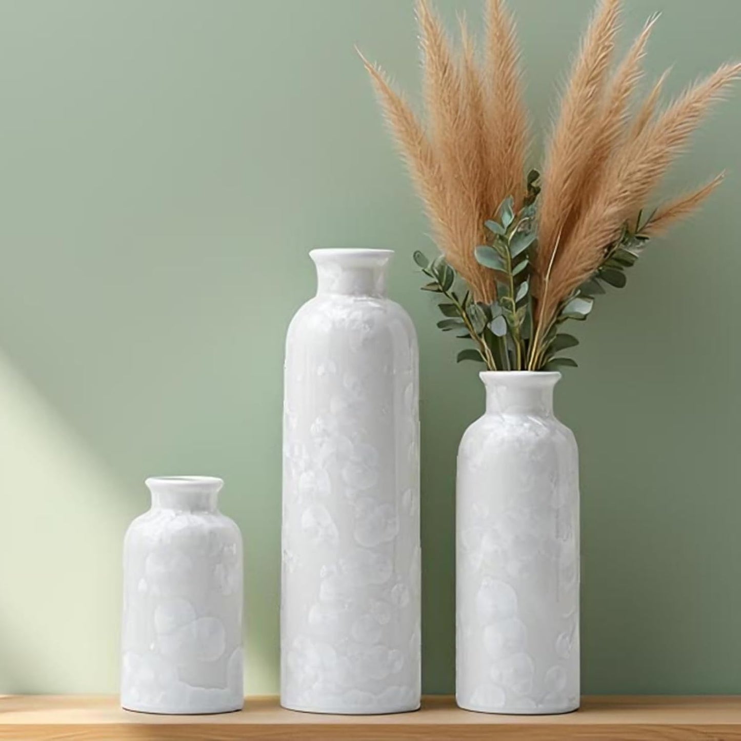 Modern Ceramic Vase / Crystalline Glaze White / Set of 3