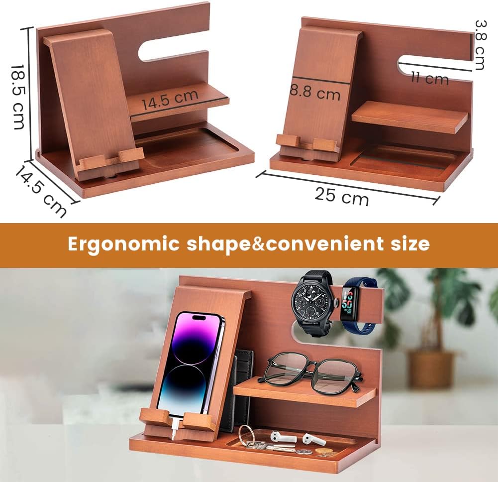 Wood Phone Docking Station - Gifts for Men Desk or Nightstand Organizer - Birthday Gifts for Husband, Fathers Day for