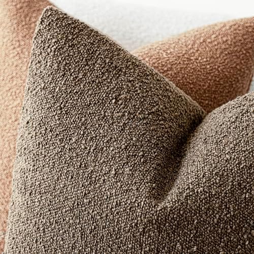 Textured Boucle Throw Pillow Covers Accent Solid Decorative Pillow / 20 x 20 / Brown / Set of 2