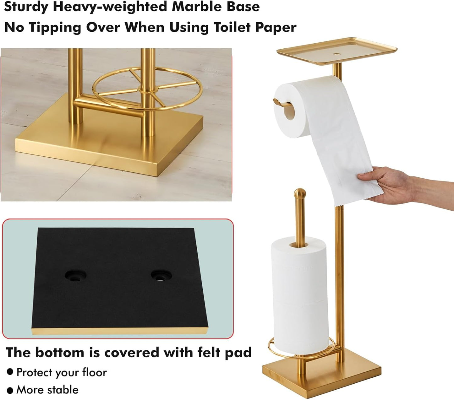 Toilet Paper Holder with Tray At the Top, Heavy-Weighted Base No Wobbly, Freestanding Toilet Paper Rolls Stand, Hold