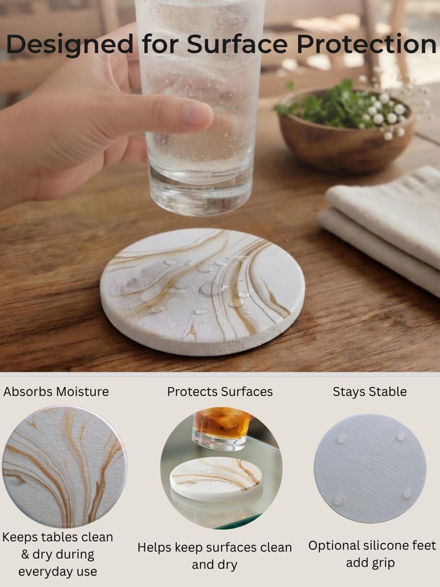 Holder / Absorbent Stone Coasters / Set of 6