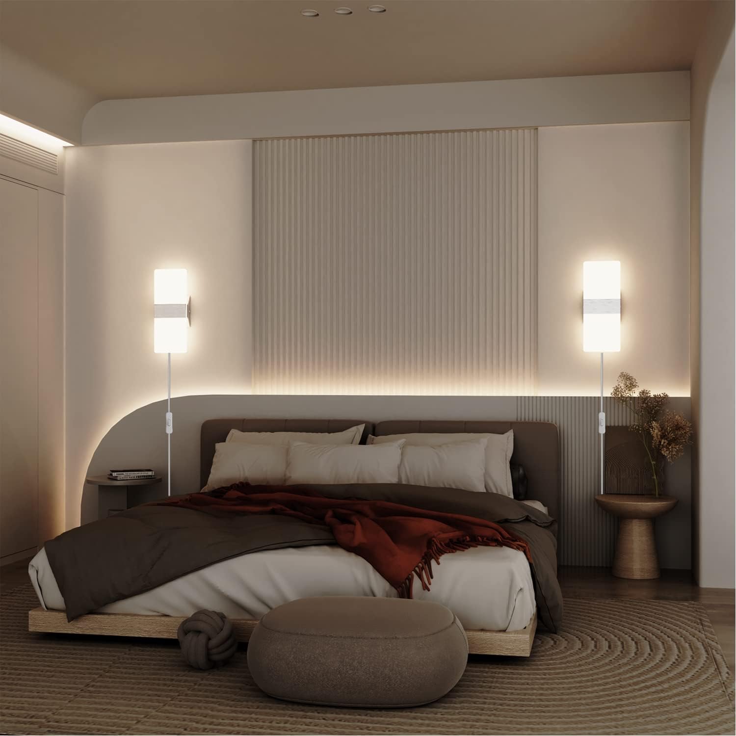 KICAAO Modern Wall Sconces Set of Two, Plug in 10W 6000K Cool White | Acrylic Wall Lights with 6FT/180cm Plug in Cord