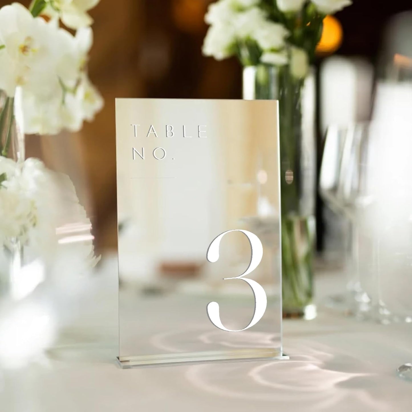 Sliver Wedding Table Numbers 1-15 with Stands, 5"x7" Sliver Mirror Acrylic Table Numbers for Wedding Reception (Sliver