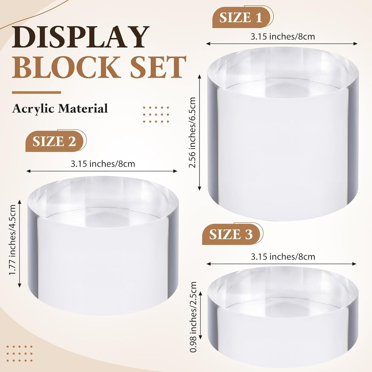 6 Pcs Acrylic Risers Stand Display Block Decor Riser 3 Size Decor Clear Polished Cube Solid Pedestal Stand for Jewelry