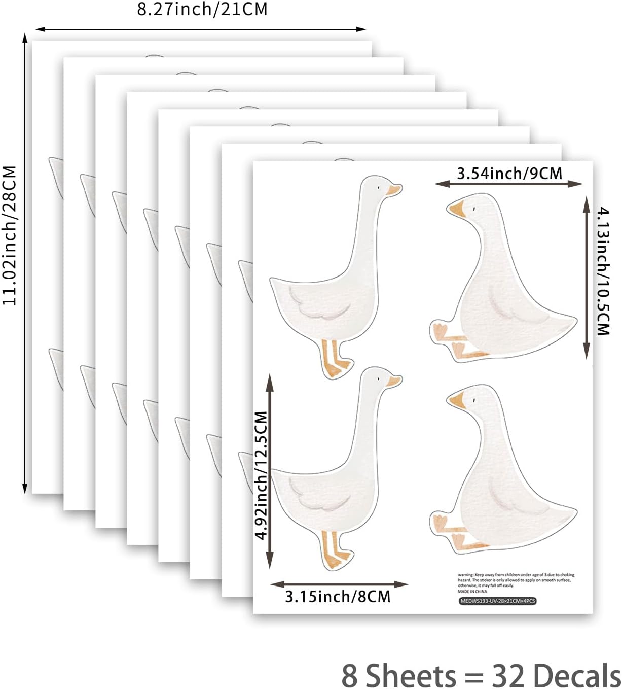Boho Nursery Animal Wall Decals Peel and Stick / Little Goose / Set of 32