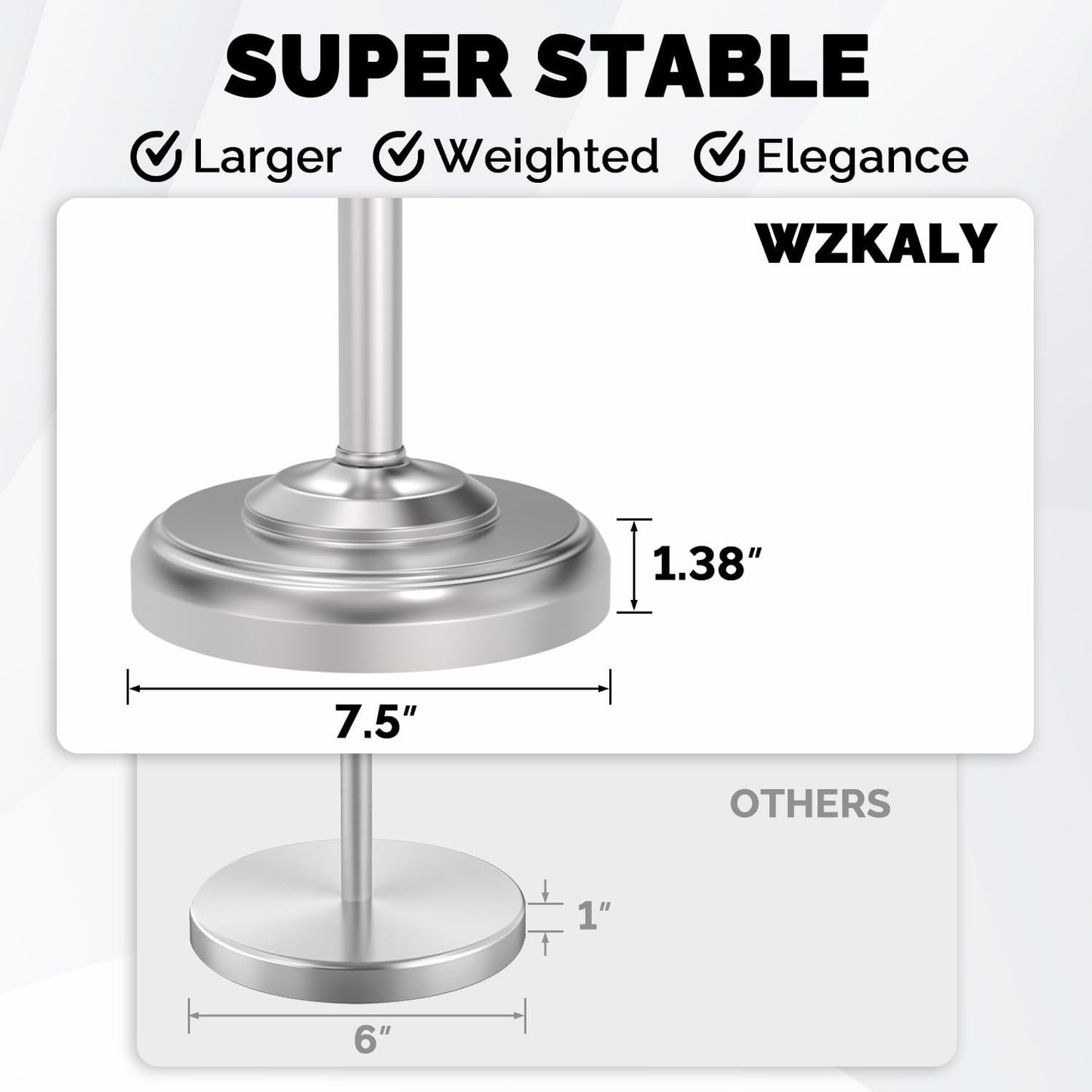 Toilet Paper Holder Stand Stainless Steel & Weight Base, No Tipping | Brushed Nickel, Post Pivoting Design Easy to