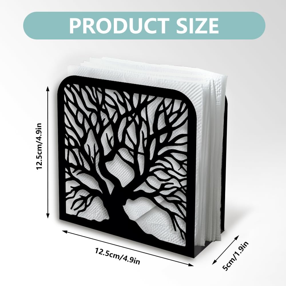 Decorative Metal Napkin Holder / Tree Trunk / Black / 4.9 x 4.9 x 1.9