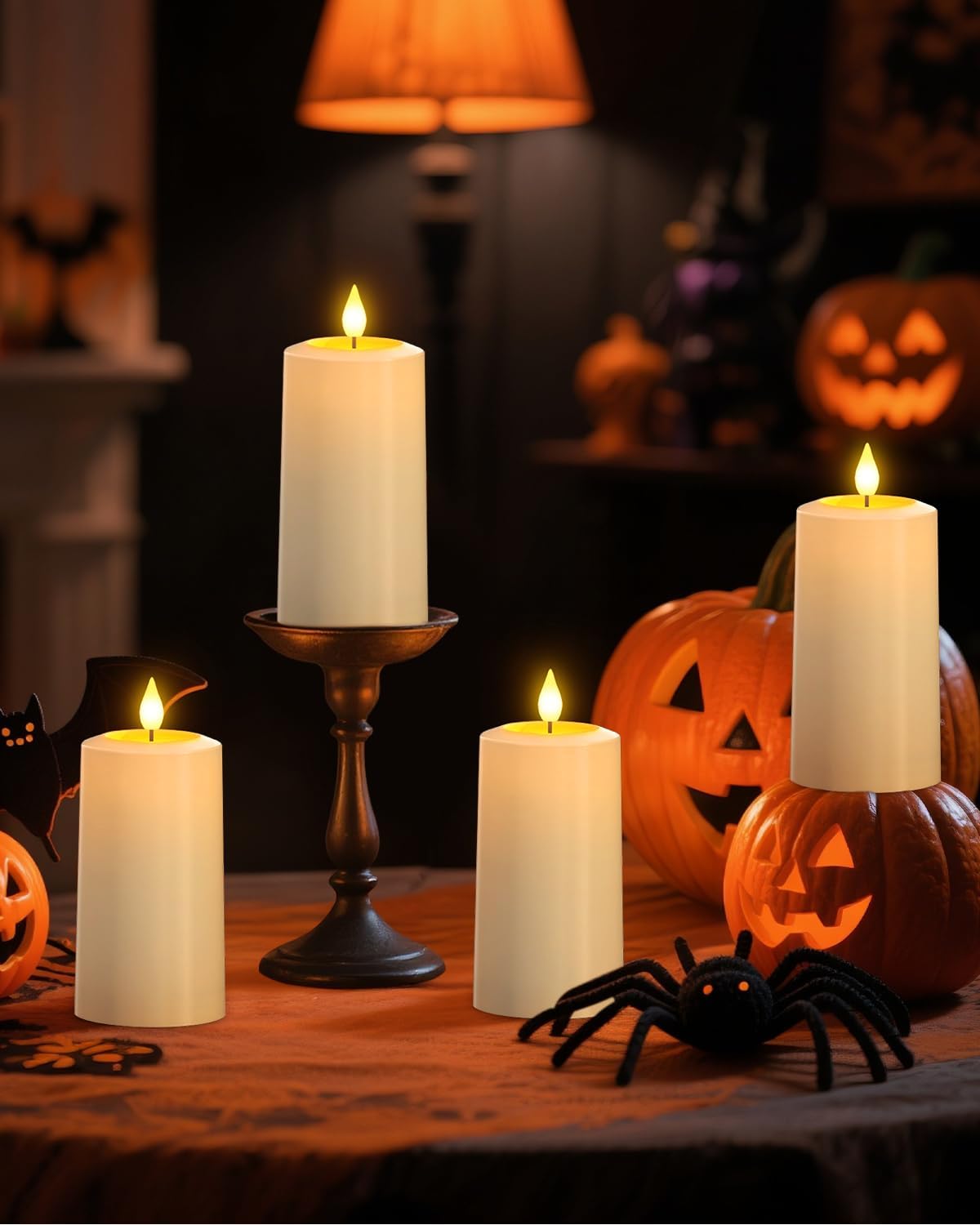 SoulBay Waterproof Rechargeable Flameless LED Pillar Candles, 4 Pack | Magnetic Charging Base, IP54 Waterproof, Remote
