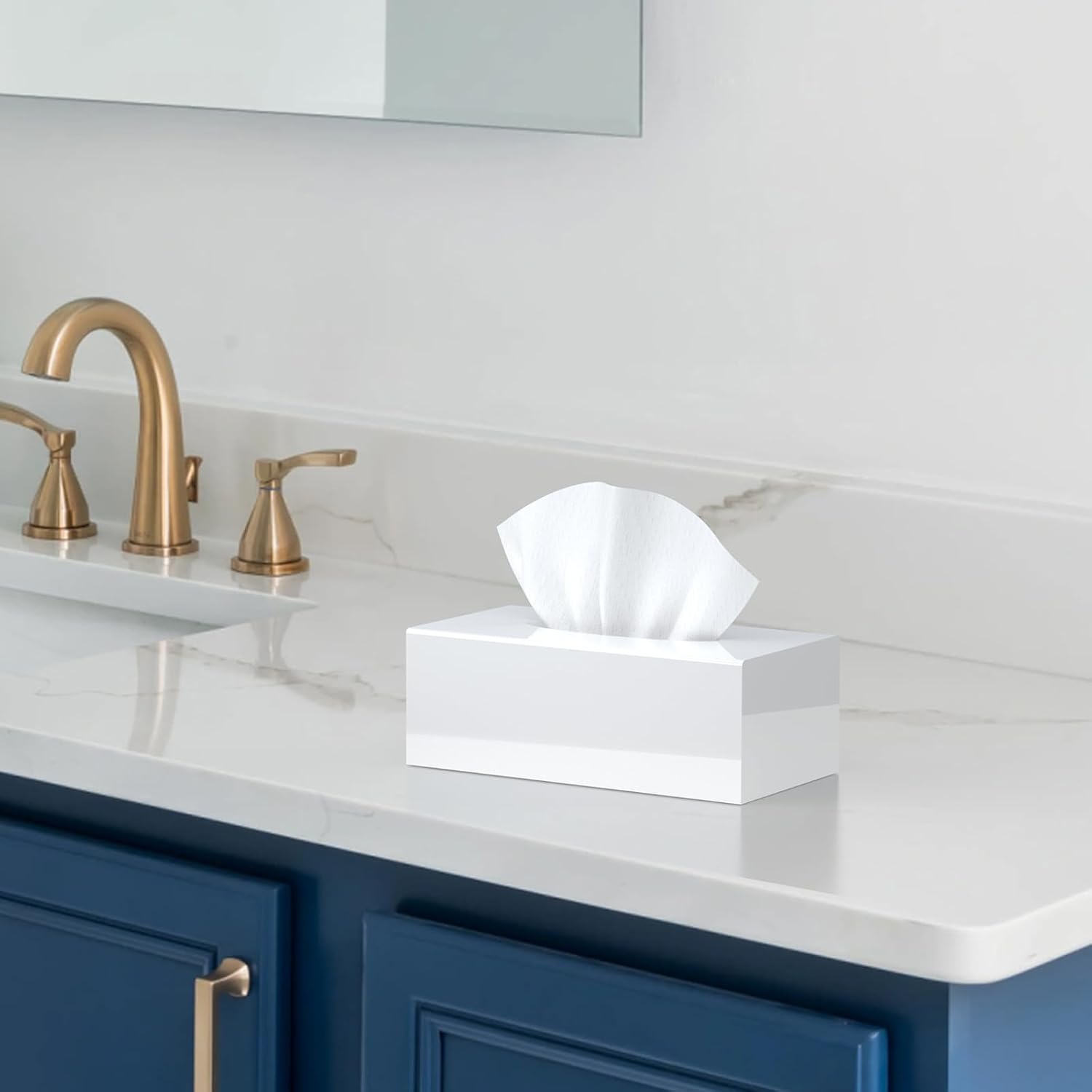 Modern Tissue Box Holder / Shiny White / 9.85"lx5.1"w X4.5"h