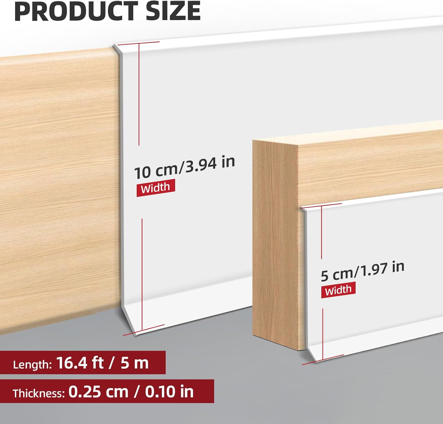 Vinyl Baseboard Molding Trim / 16.4FT x 1.97 IN / 16.4 Inch
