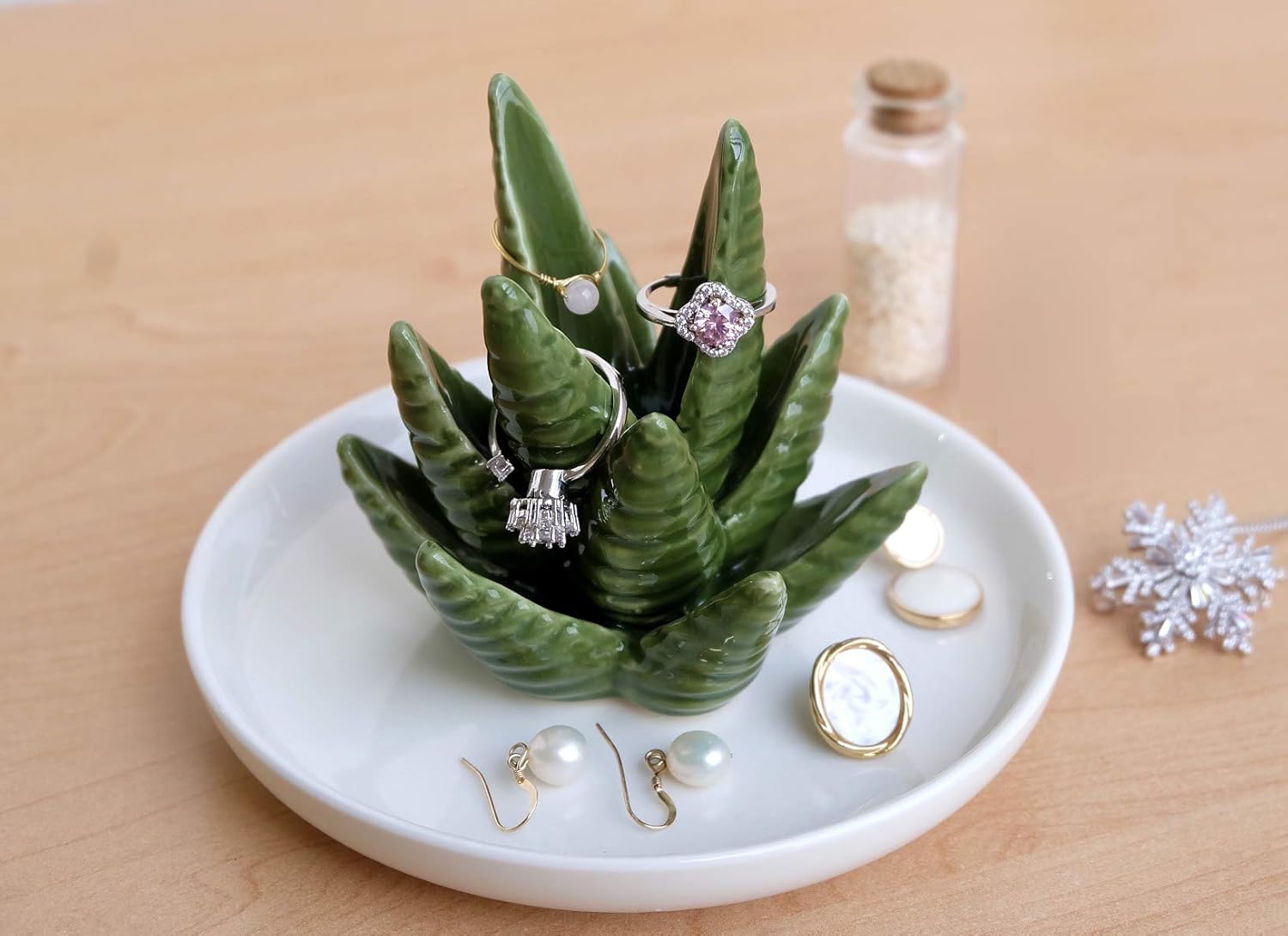 Ring Holder / Jewelry Holder Trinket Tray for Rings Earrings Necklace / Aloe