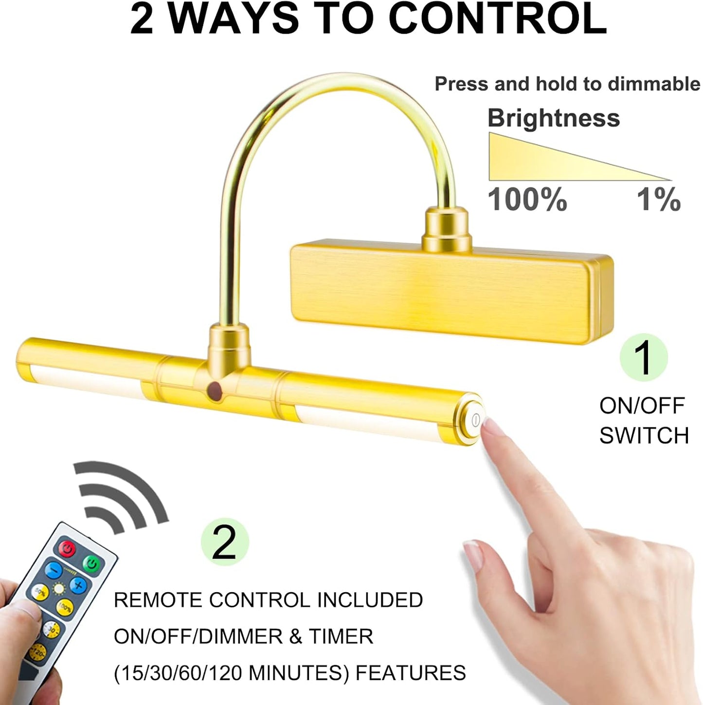 LUXSWAY Picture Light Battery Powered,Painting Light,3 Level Brightness Art Display Lights, 8.9 Inch Rotatable Lights