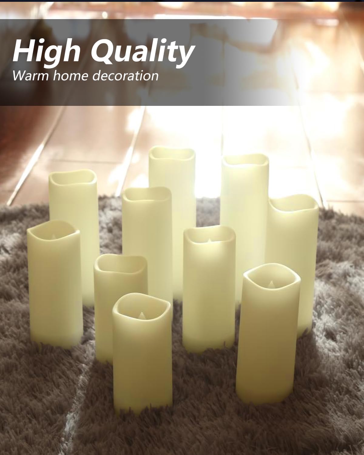 Flameless Candles, LED Flickering Candles Set of 10 (H 4" 5" 6" 7" xD 2.2") Waterproof Candles, Resin Plastic, Indoor