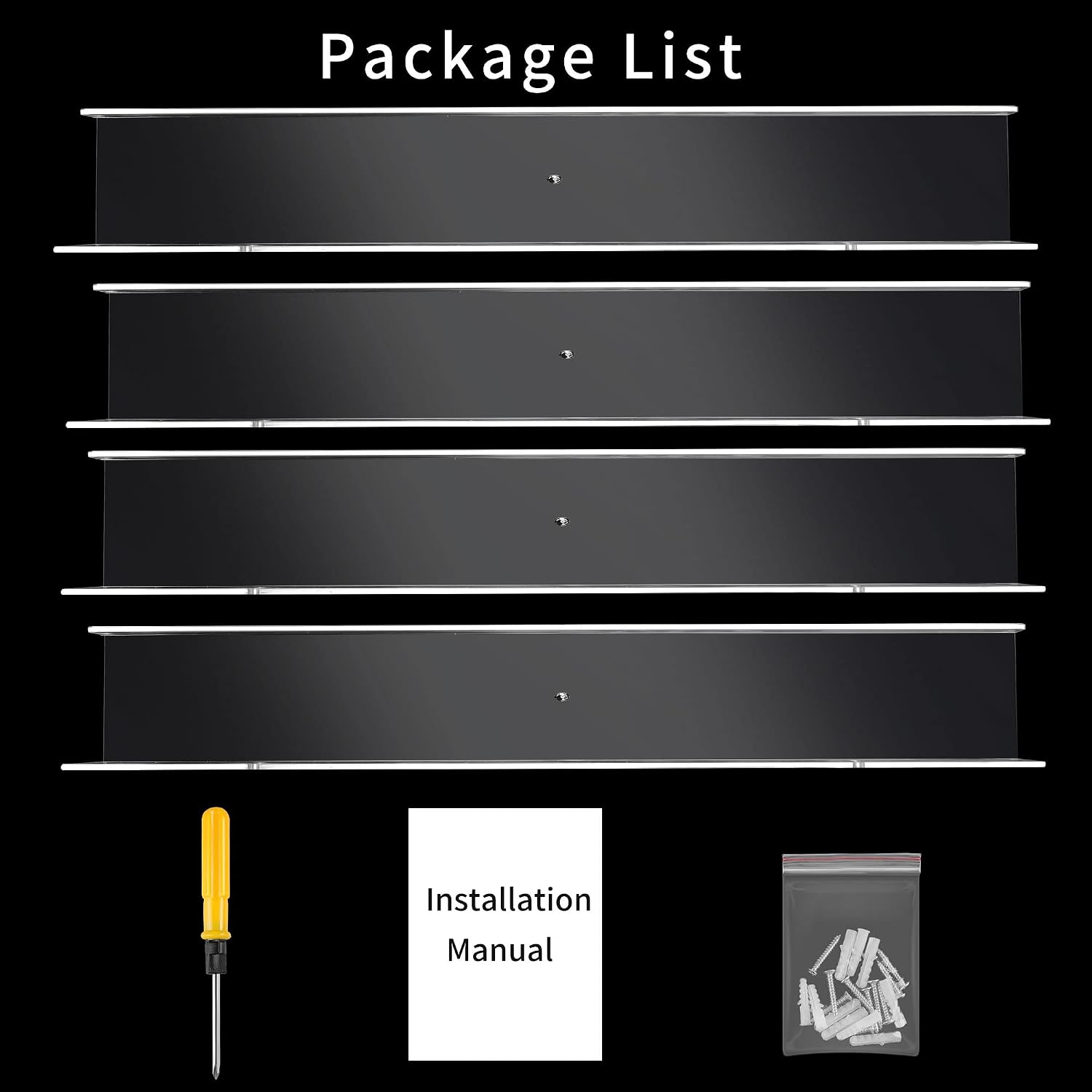 Febwind 4 Pack 24-Inch Long Clear Acrylic Floating Shelves U Shape Wall Shelf for Book Display Makeup Product Spice
