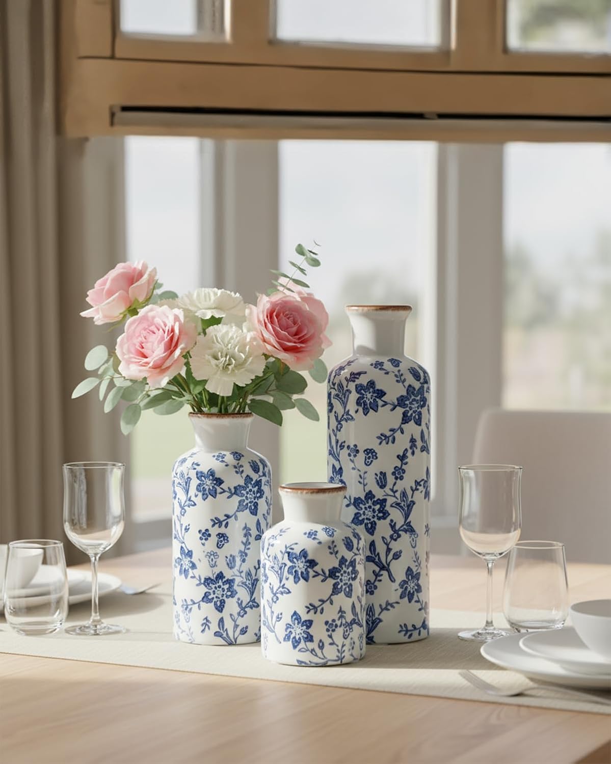 Ceramic Vase / Vintage Ceramic Flower Vases / Blue / Set of 3