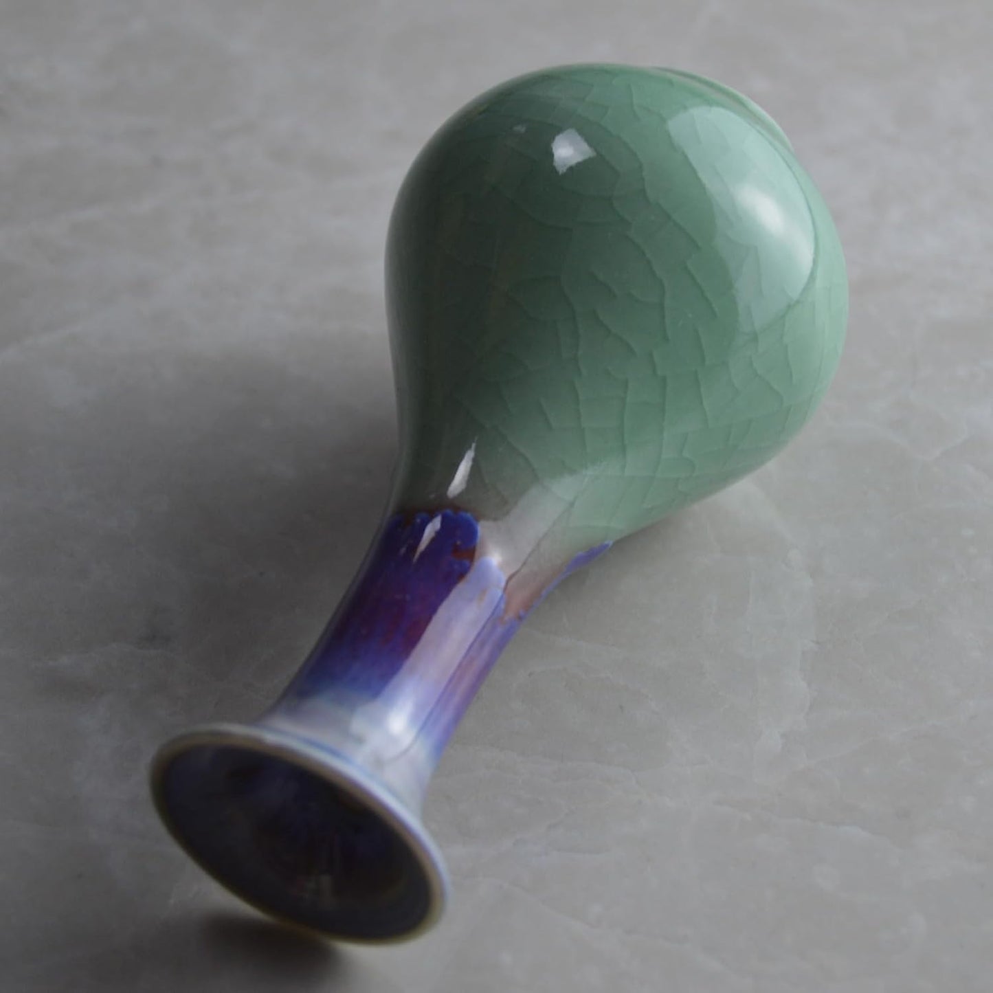 Handcrafted Drop Glaze Crackle Ice Pattern Porcelain Mini Tiny Vase Tear Jar / Gourd, Emerald