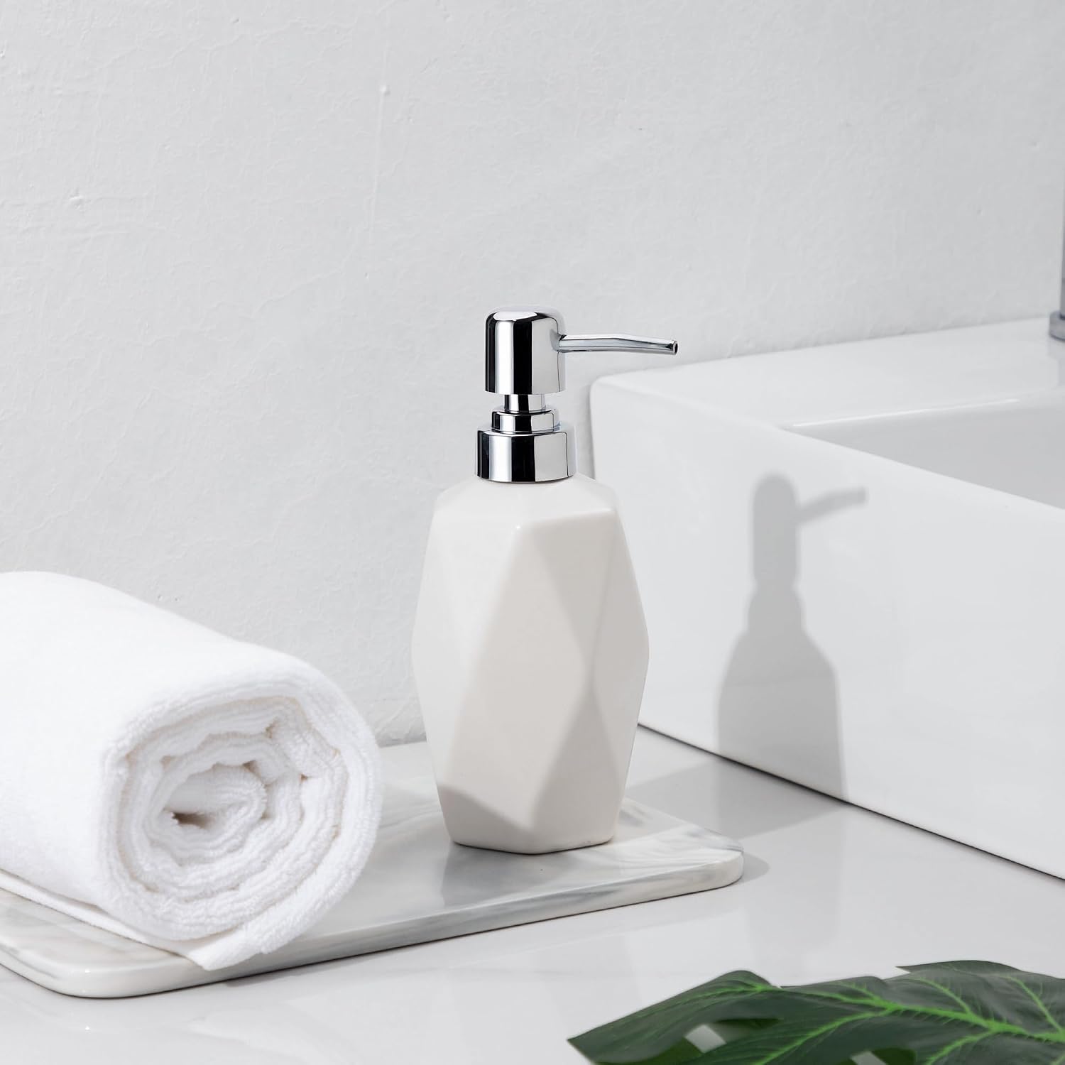 Soap Dispenser, 13.5oz Ceramic Soap Dispenser Bathroom for Kitchen & Bathroom Set of 2 (White, 2 Pack)