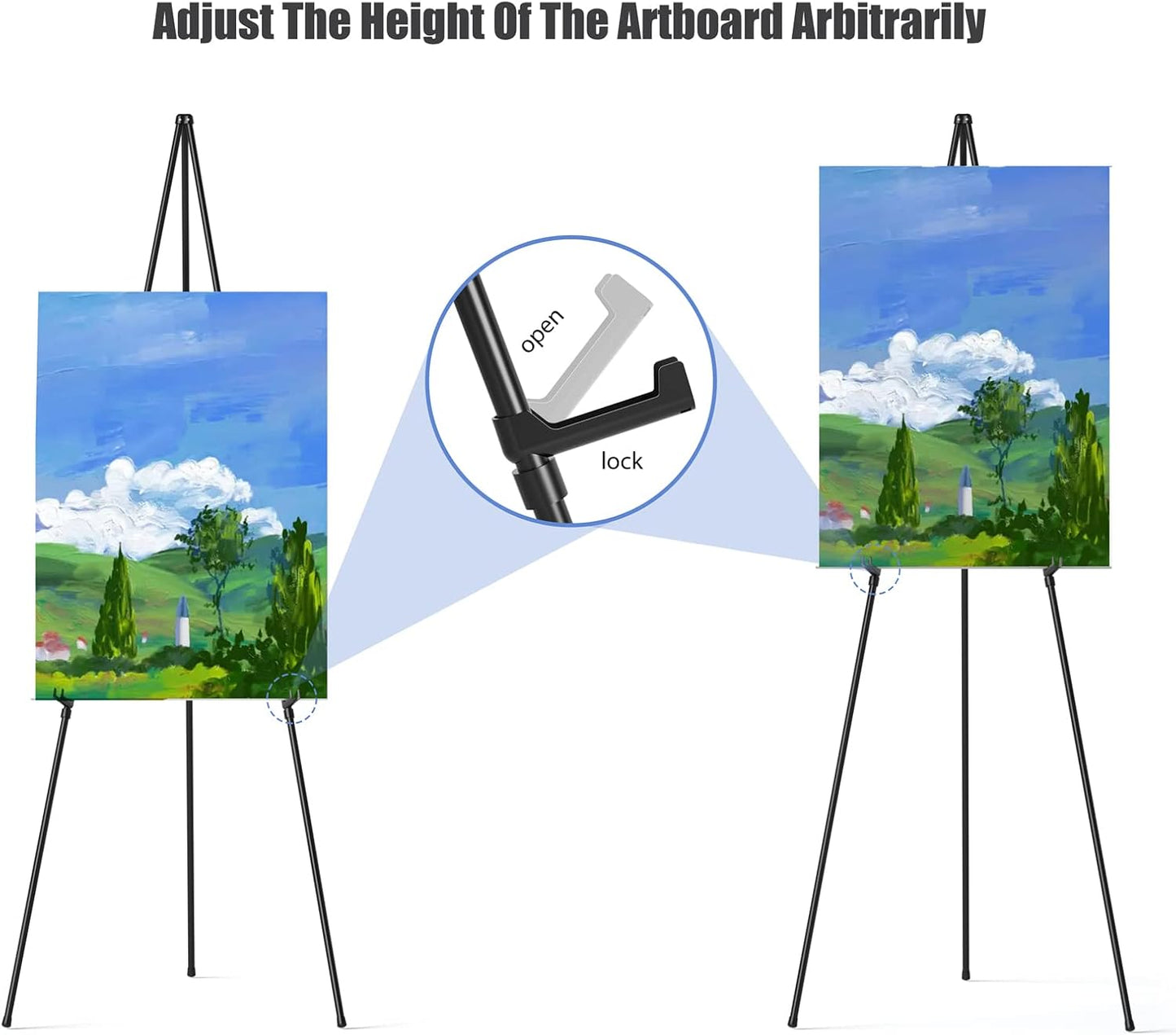Easel Stand for Sign, Aredy 63" Portable Painting Easel, Lightweight Metal Easels for Painting Canvas, Wedding Sign (2