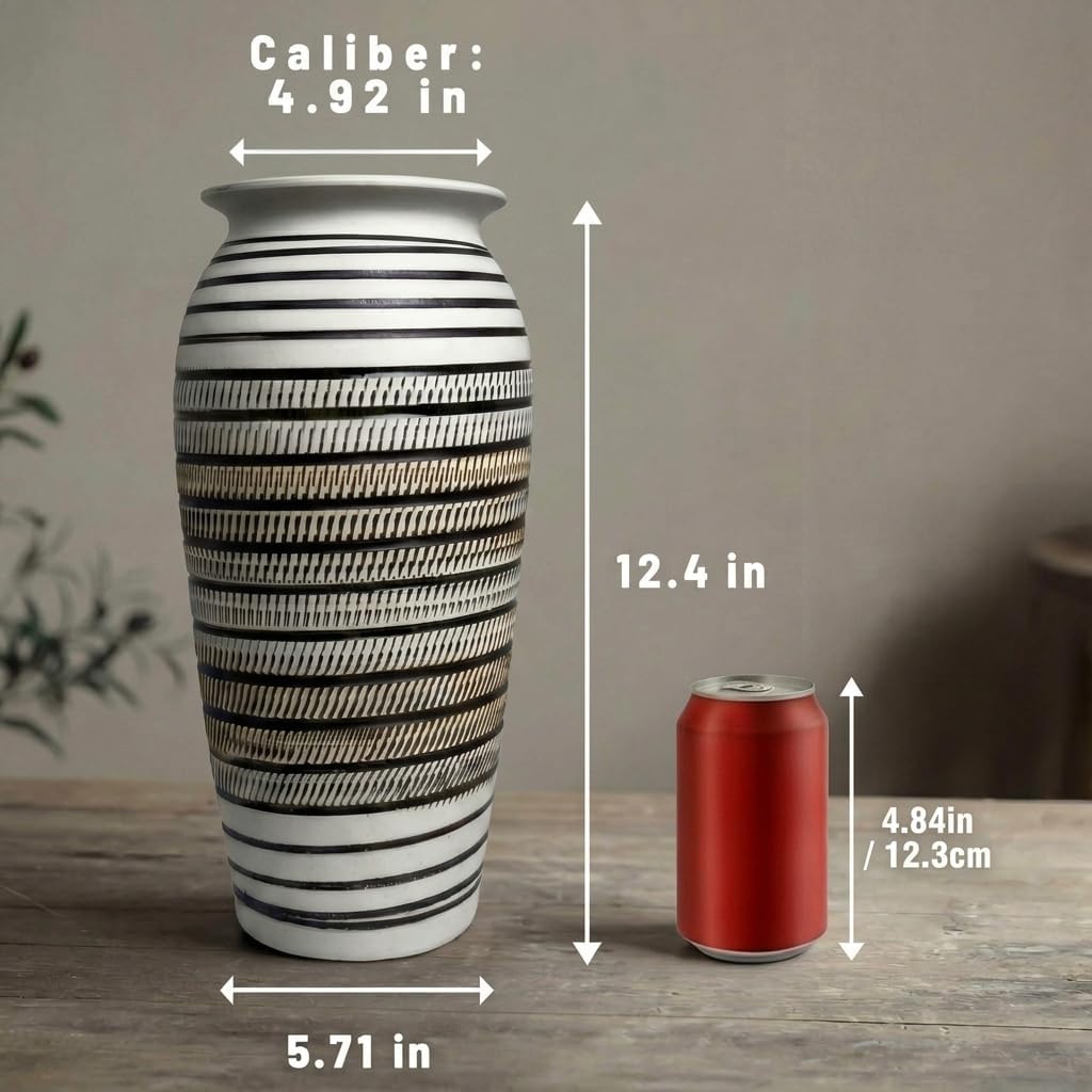 Handcrafted 12.5" Large Rustic Decorative Vase / Rustic Pattern B - 12.5