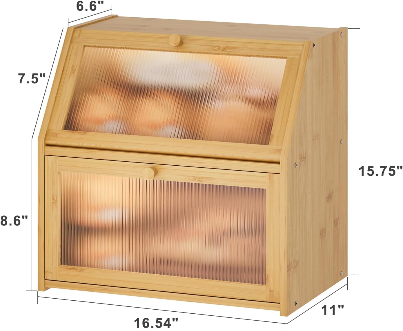 Extra Large Bread Box for Kitchen Counter, Bamboo Wood Double Layer Bread Box for Kitchen Counter, Wooden Capacity
