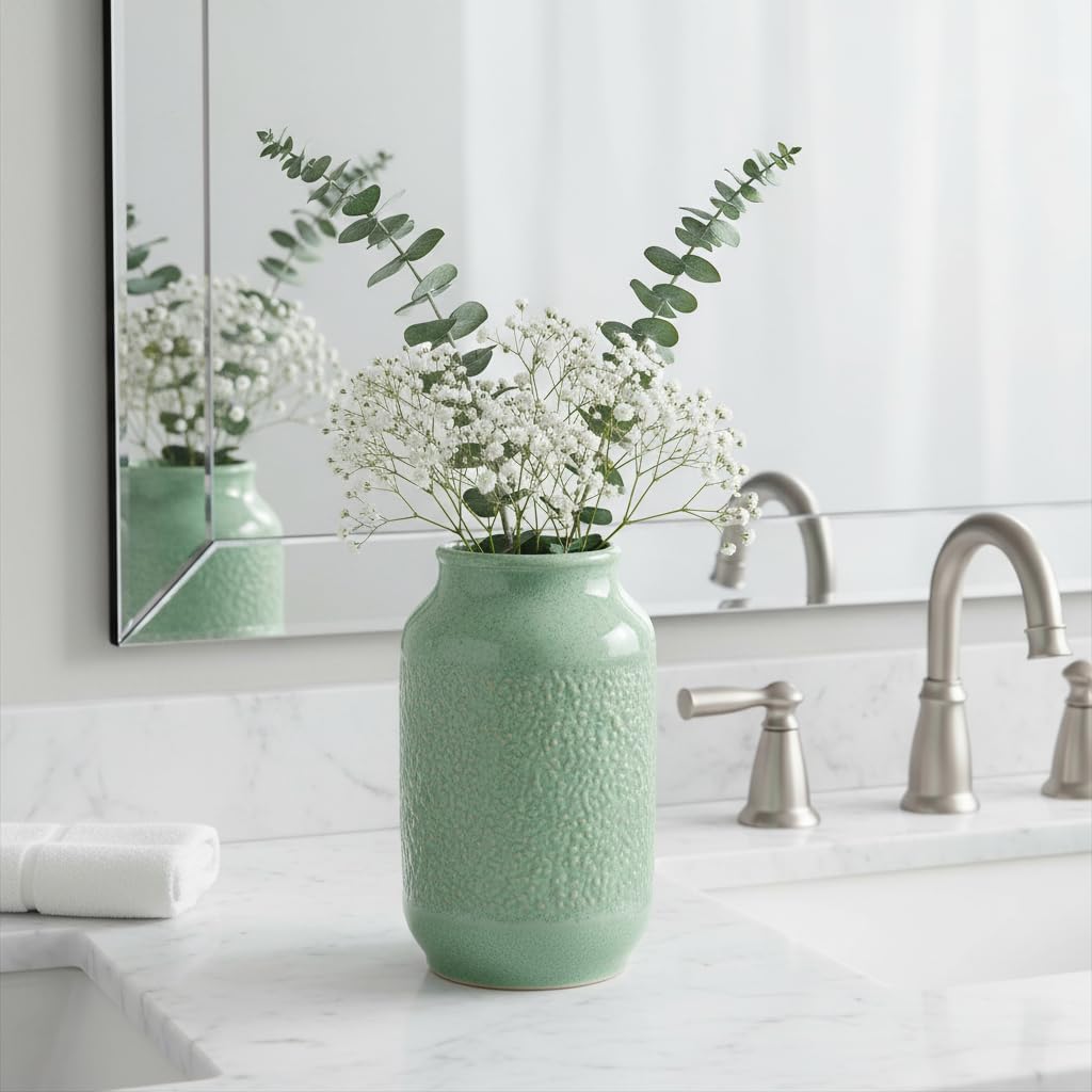 Ceramic Vase / Modern Green Flower Vases / Celadon Green / 9 Inch