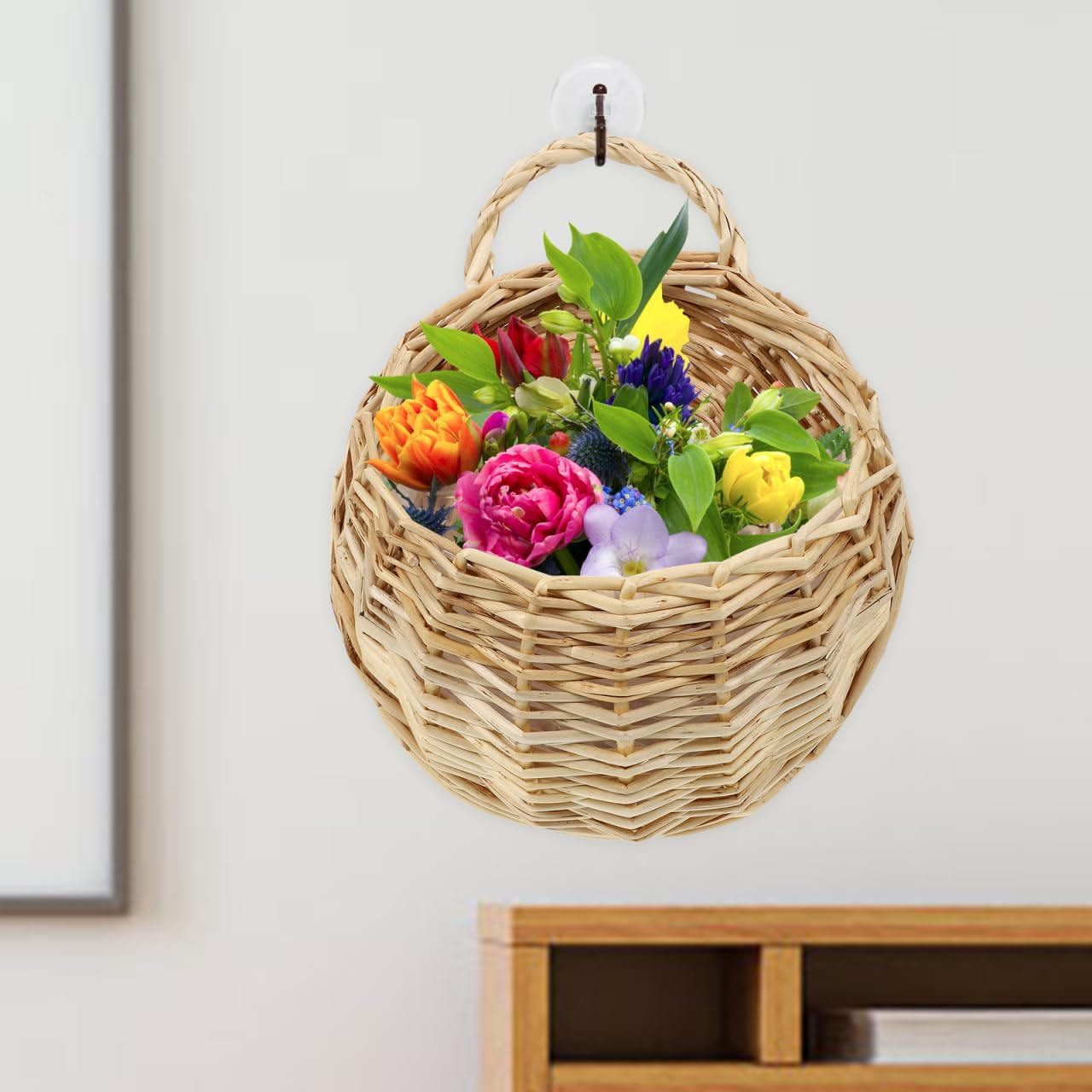 Rattan Woven Hanging Basket Wall Planter / 9 x 7 x 3.5