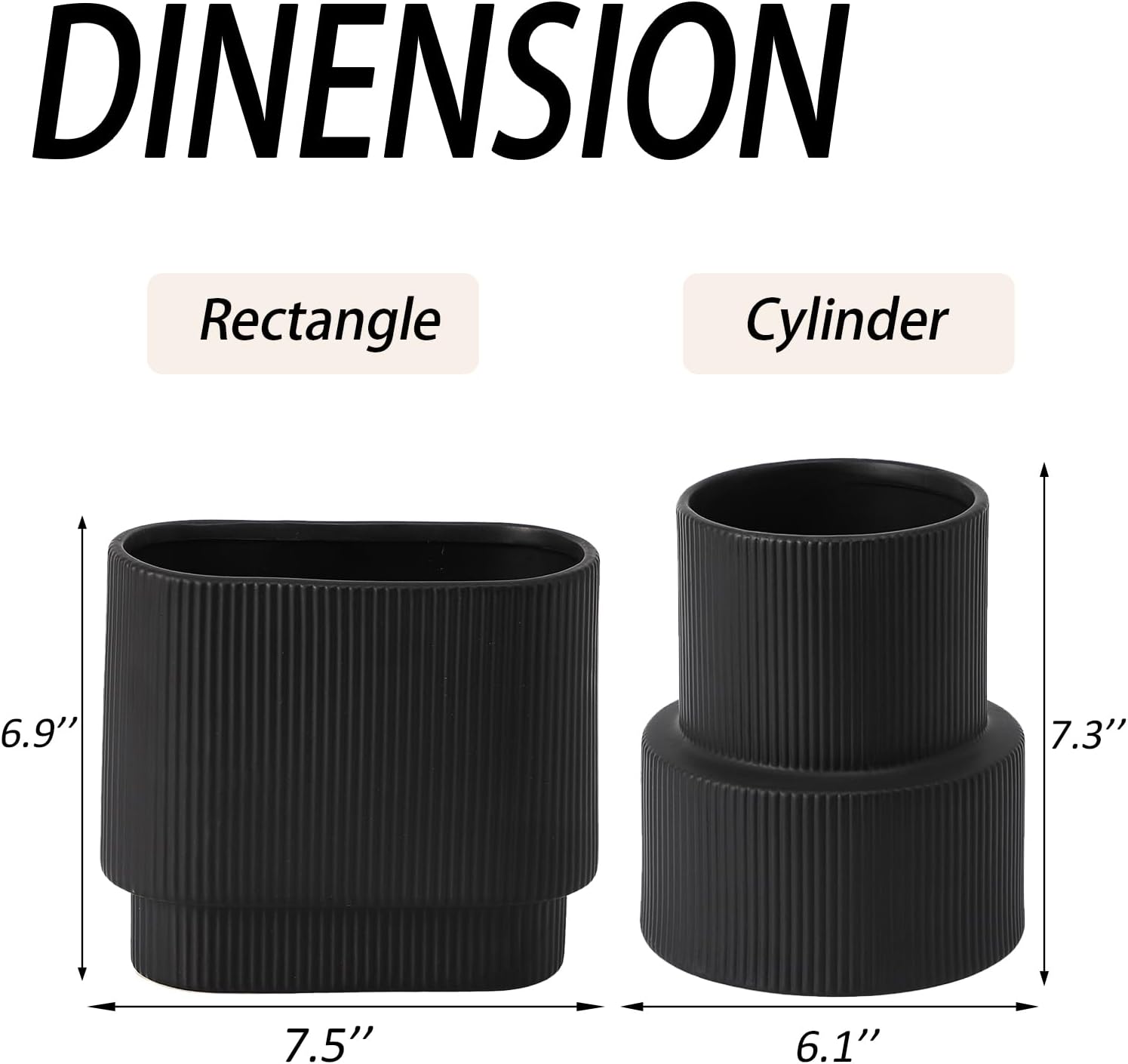 Ceramic Vase for Flowers / Black / Medium Rectangle