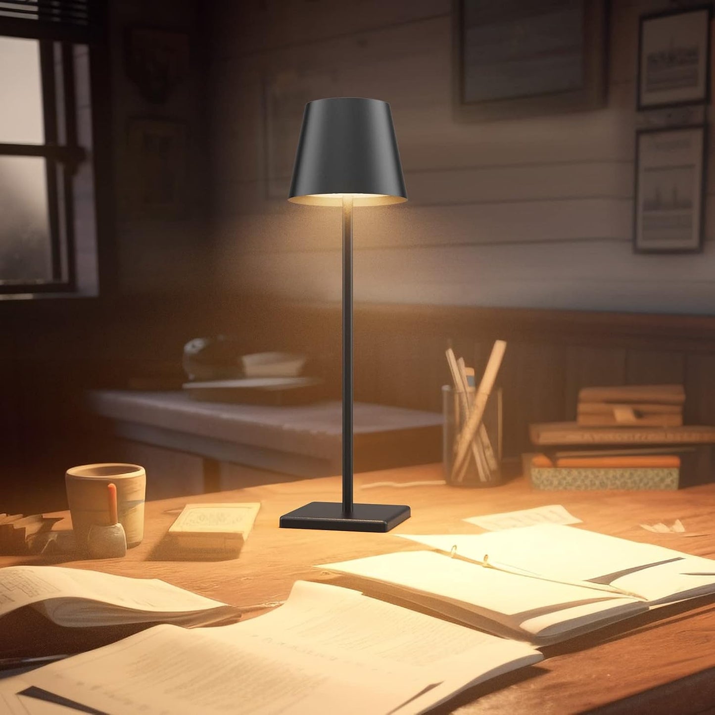2 Pack Cordless LED Table Lamp Black, 5500mAh Battery Powered Table Light, 3 Color Temperatures Stepless Dimmable