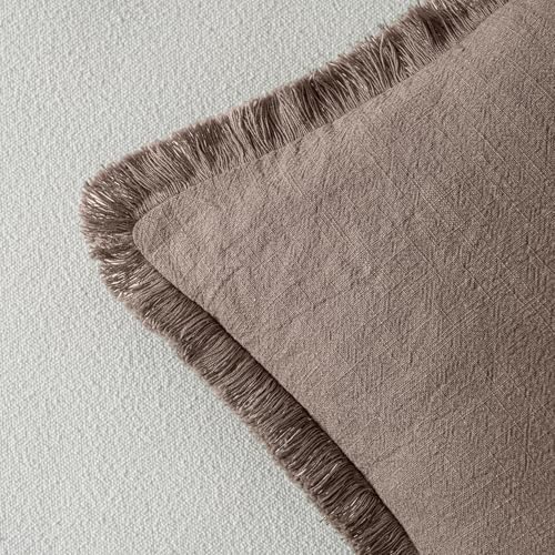 MIULEE Linen Fringe Decorative Fall Throw Pillow Covers Malt Ball 20x20