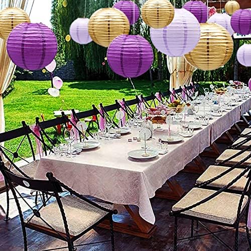 14 Pcs Purple Lavender Gold Paper Lanterns, 6-10 in Hanging Party Decor Set