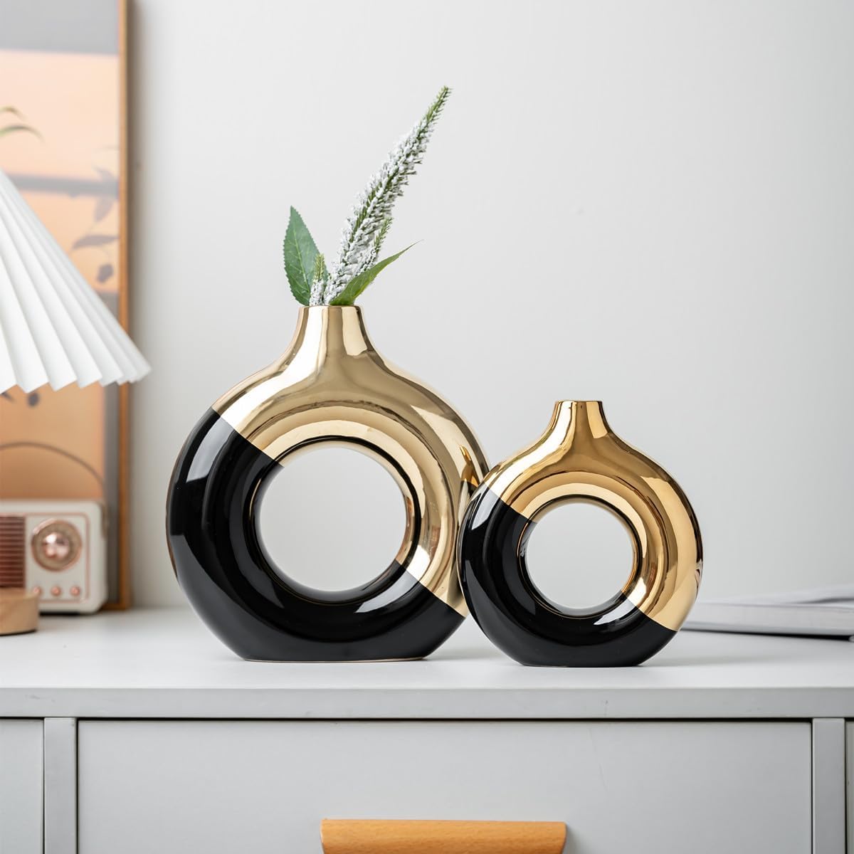 Modern Ceramic Vase for Pampas Grass / Small / Black Gold