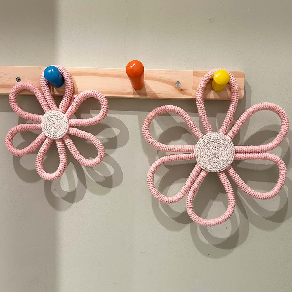 Boho Wall Decor Daisy Flower Wall Hanging Pendant Wall Art Sign / Floral / Pink / Set of 3