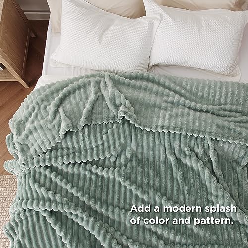 Bedsure Full Size Fleece Blankets for Bed Sage Green 84"x90"