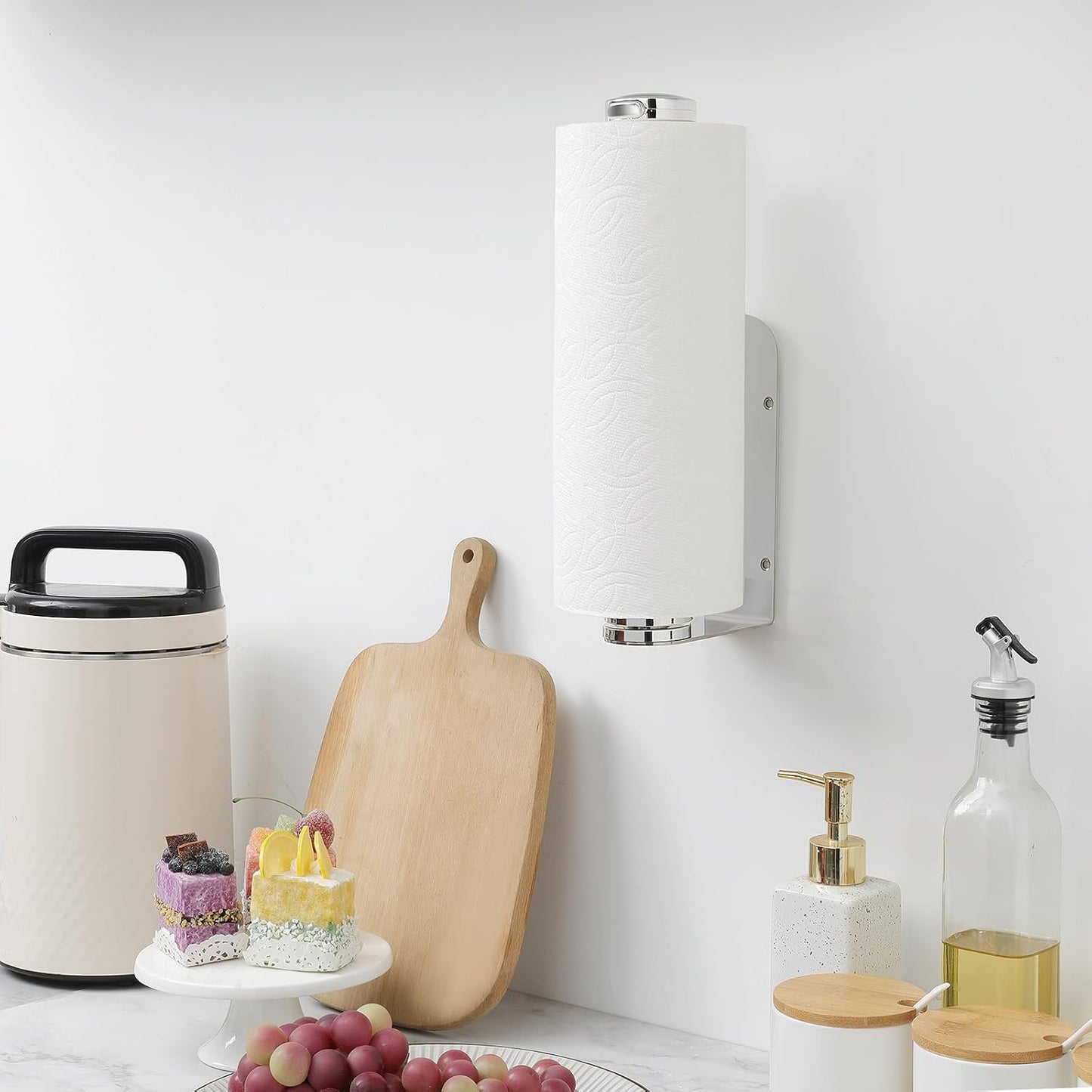 theaoo Paper Towel Holder Under Cabinet, One-Hand Tear, Wall Mount, Silver | Quick Release Knob For Easy Roll Loading.