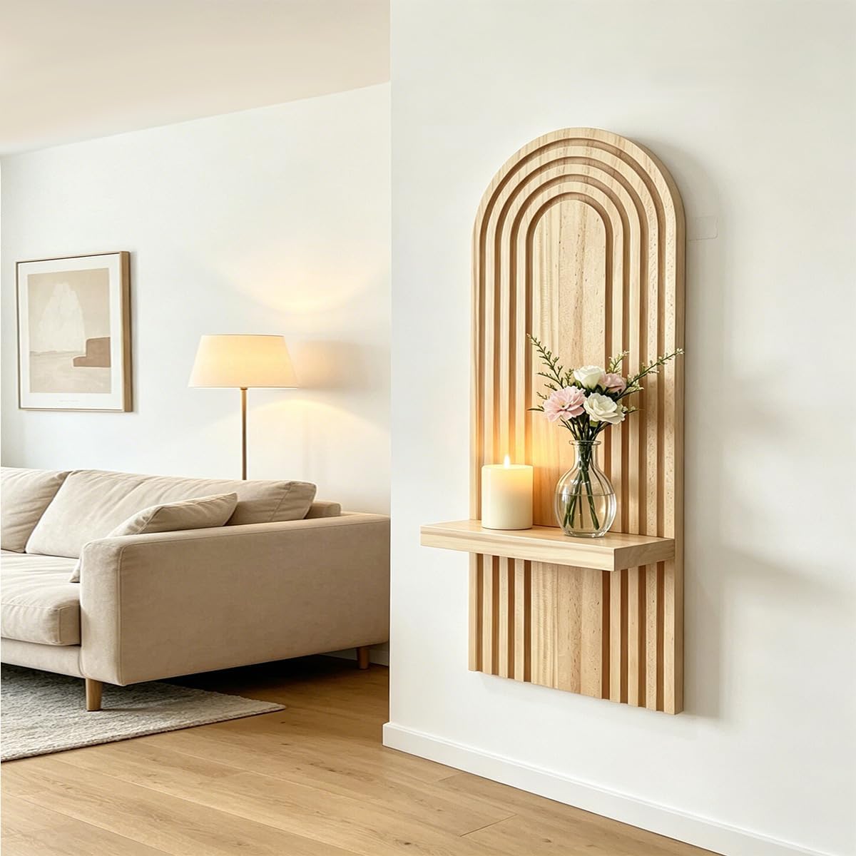 Boho Wood Wall Floating Shelves / Yellow / Set of 2