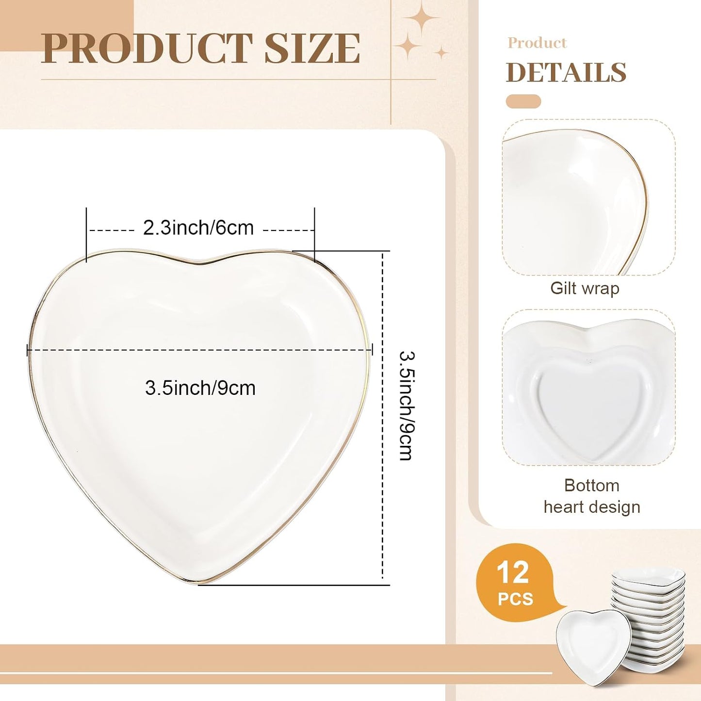 Ceramic Jewelry Tray in Ring Dish Bulk Decorative Trinket Dish / Heart / 4.5 Inch / Set of 12