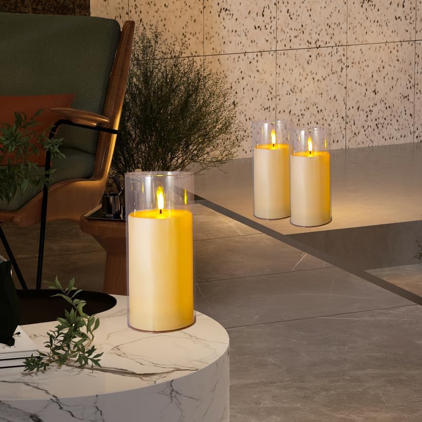 Niceme 9” x 4” Large Waterproof Outdoor Flameless Candles with Remote Control Timer, Flickering LED Pillar Candles