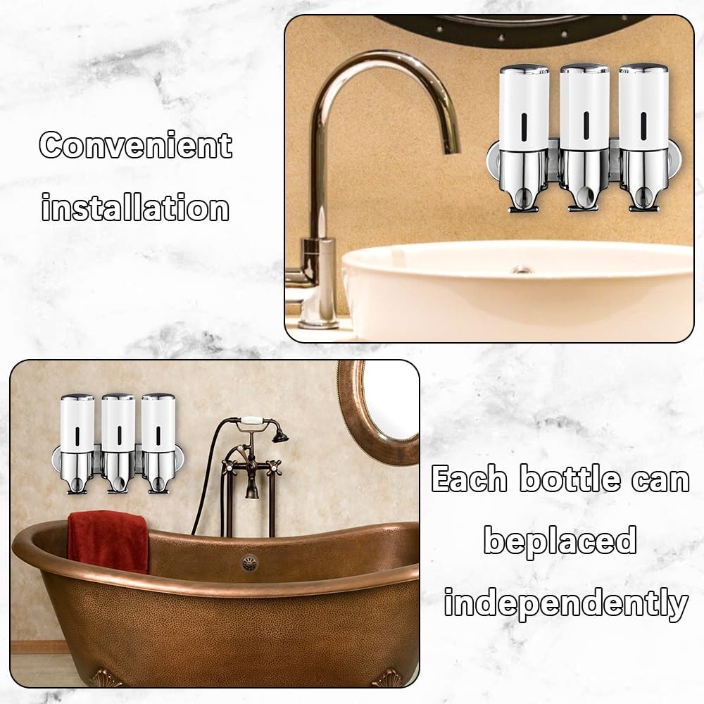 2 in 1 Chamber Wall Mounted Shampoo and Conditioner Dispenser (White) | No Drill Shower Soap Dispenser for Bathroom