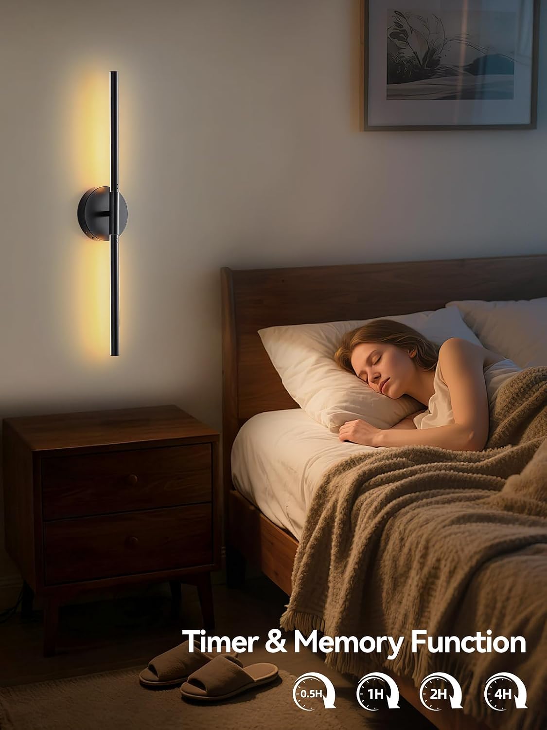 Battery Operated Wall Sconces Set of 2, Remote & Touch Control | 24 Inch Black Rechargeable Wall Light, Wireless