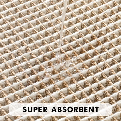 MIULEE Set of 2 Waffle Bathroom Rugs Boho Bath Mat Brown&White 20x32 Inch