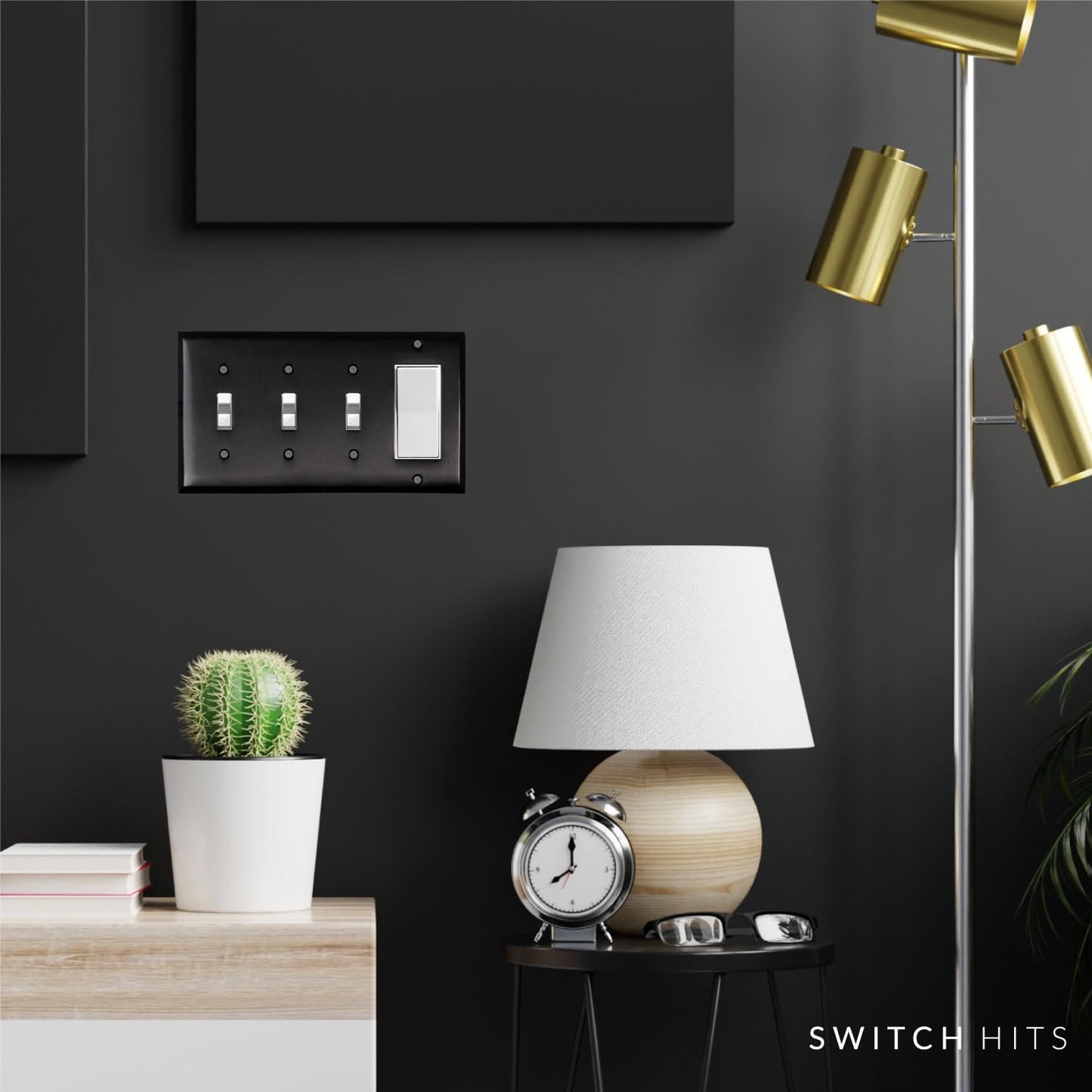 Satin Nickel Black Outlet Wall Plate | 3 Toggle - 1 GFI Rocker | 8.25" x 4.5" | Hand-Polished Brass Construction