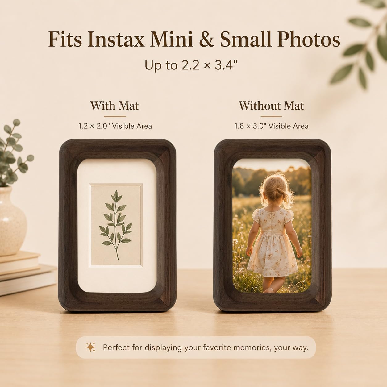 Wood Magnetic Picture Frame / Walnut / 2.2 x 3.4
