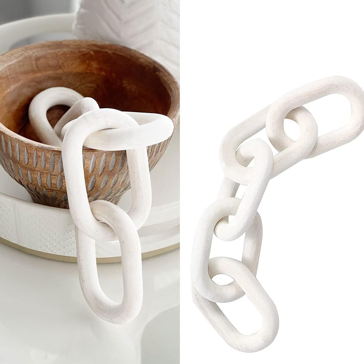 Wood Chain Link Decor / White