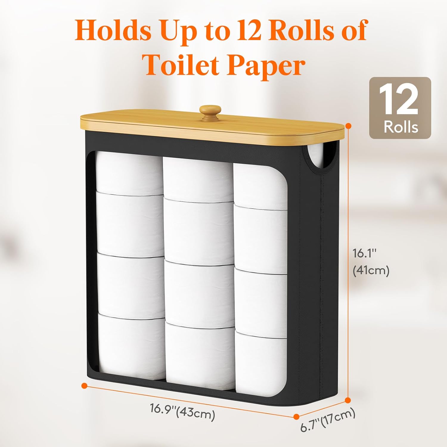 Lifewit Toilet Paper Storage Holder, Extra Large Stand Basket, 30L, Black | 12 to 16 Rolls, Extra Large Paper Stand