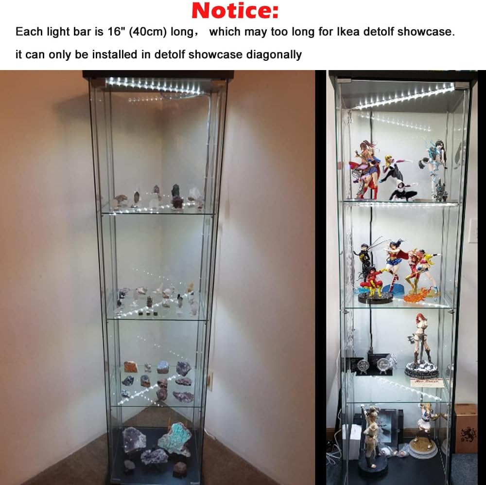LED Display Light Bar Kit - (4) 16inches Plug-in Linkable Strip Lights for Large Display Cabinet - Series + Parallel