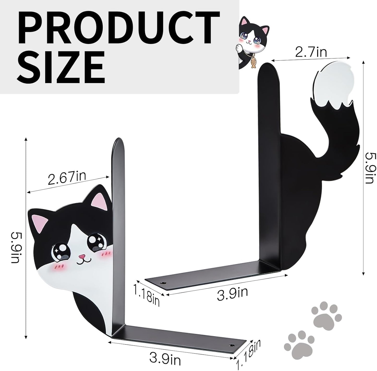 Cats Metal Bookends / Black and White